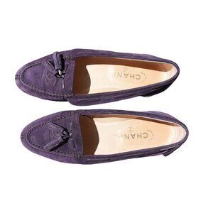 Vintage Chanel Navy Suede Tassel Loafers – Size 37